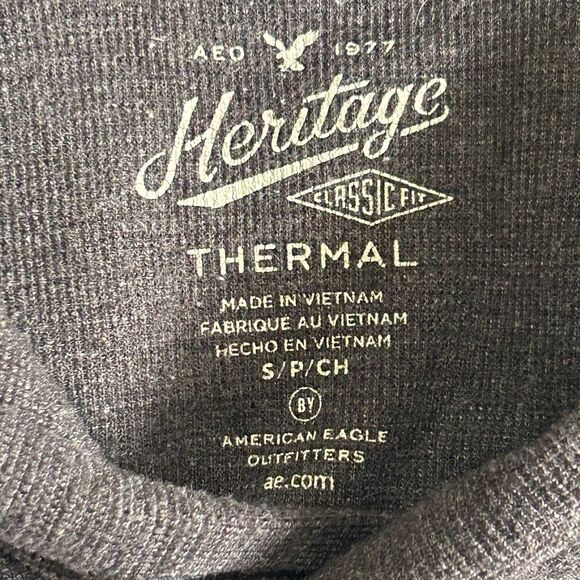 American Eagle Mens S Big Eagle Logo Thermal Long Sleeve Hoodie Henley Blue Gray - Picture 12 of 12